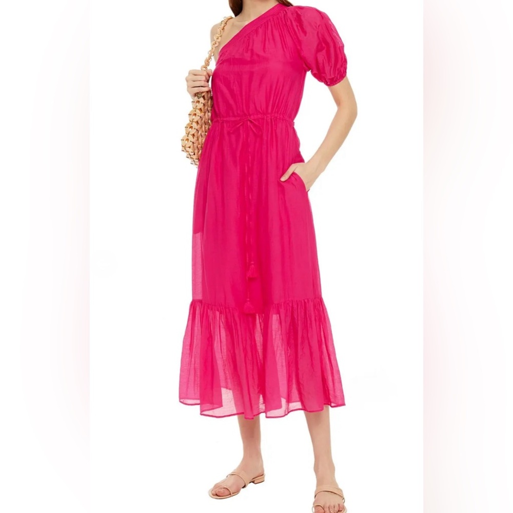 VANESSA BRUNO One-Shoulder Gathered Cotton Silk-Blend Gauze Midi Dress Size: M